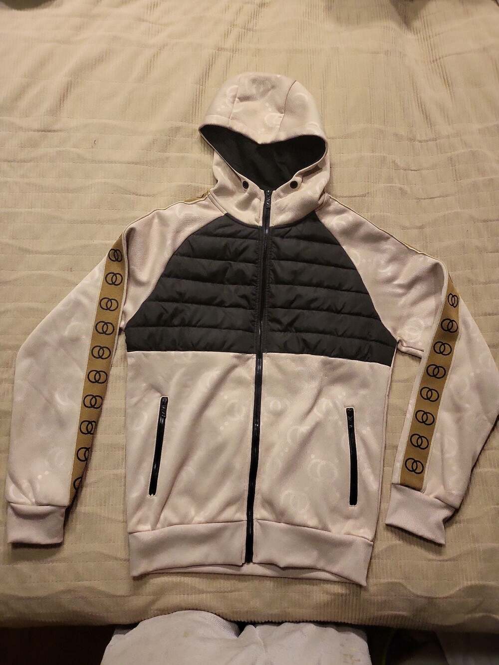 KUMA Fashion Style Hybrid Quilted Full-Zip Hoodie Jacket Tan/Black